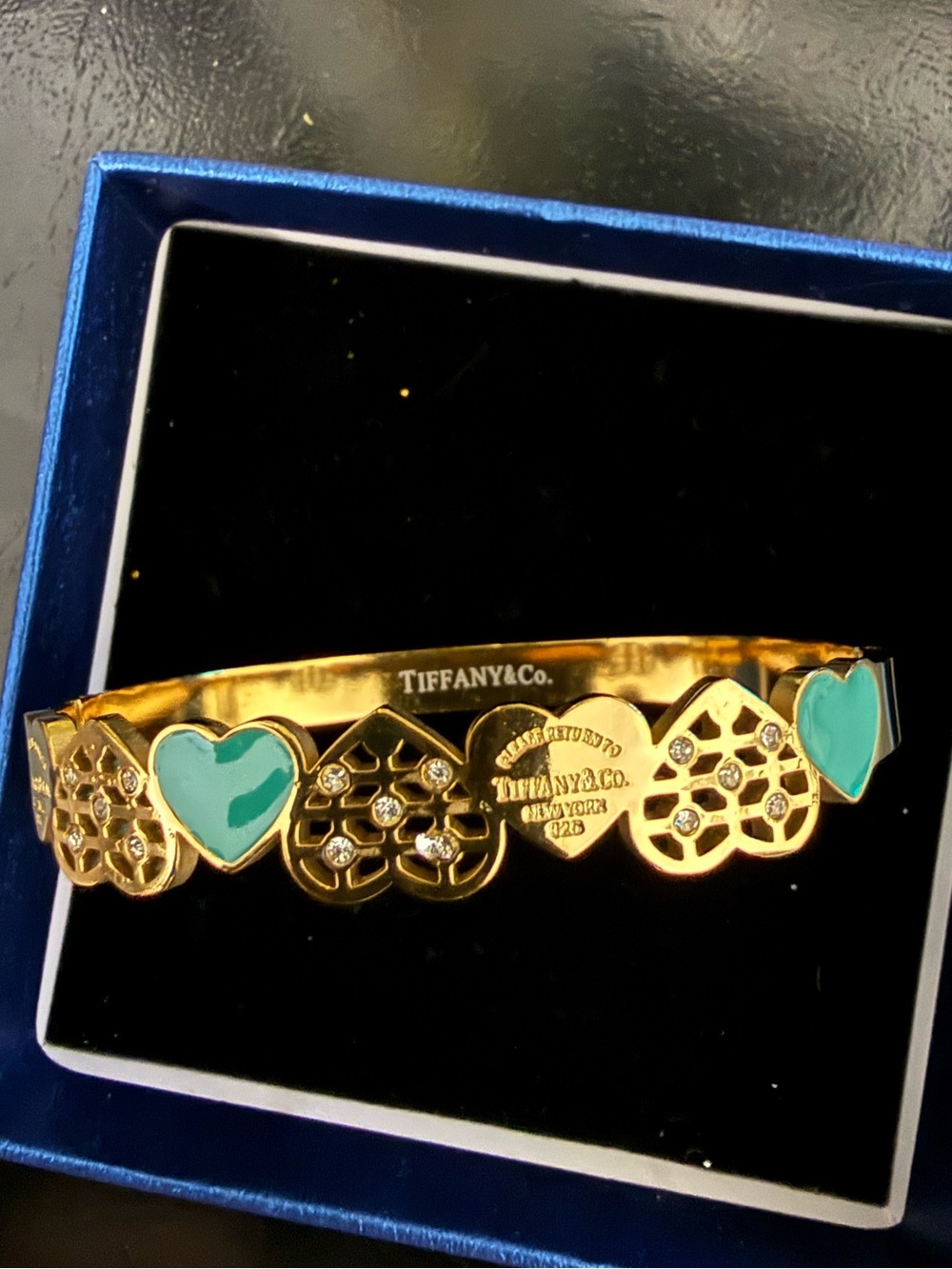 New in BoxGold-Tone Heart Bracelet with Turquoise Enamel
